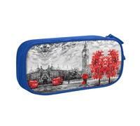 Red London Street Large Capacity Double Layer Pencil Case,Customizable Full Print Polyester Fabric Organizer-School, Office, Travel Makeup Pouch