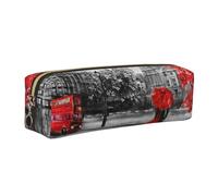 Red London Street Leather Pencil Case Art Utensils Storage Bag Makeup Pouch