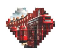 Red London Street Print Art Brick Puzzle Heart Shaped DIY Building Blocks Set 3D Jigsaw Home Decor 53 Pieces