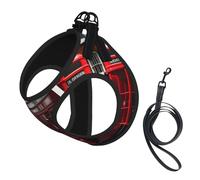 Red London Street print Dog Harness and Leash Set, Reflective Adjustable Puppy Vest for Small Medium Large Dogs, Cats