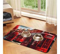 Red London Street Print Pet Feeding Mat Dog Mat for Food and Water Bowl Dogs Water Dispenser Mat Dogs Accessories