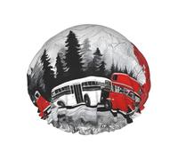 Red London Street Print Premium Double Layer Shower Cap For Women With Reusable Shower Cap For Hair - Waterproof Plastic Cap - Shower Caps For Long, Short And Curly Hairs