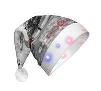 Red London Street Print Santa Hat With Led Lights, Funny Christmas Hats For Adults For New Year Holiday Party Supplies