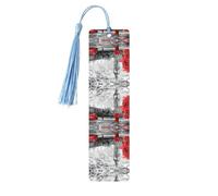 Red London Street Print Wooden Bookmark Bookmarks with Tassels Book Marks for Reading Hardcover Books Notebooks