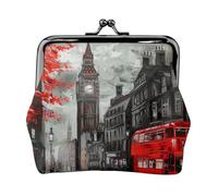 Red London Street Printed Coin Purse for Women Cute PU Leather Coin Wallet Mini Coin Purse Pouch with Kiss-Lock