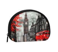 Red London Street Printed Coin Purse for Women Cute Small Change Wallet Mini Coin Purses Pouch with Zipper