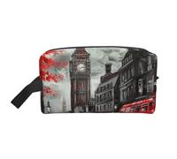Red London Street Printed Makeup Bag Travel Portable Cosmetic Bag Large Capacity Makeup Case Toiletry Handbag Organiser for Women