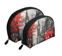 Red London Street Printed Makeup Bags 2-Piece Portable Shell Travel Toiletry Bag Cosmetic Organizer Bag for Women