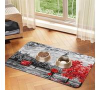 Red London Street Printed Pet Bowl Mats, Non-Slip And Tasteless Dog And Cat Feeding Mats