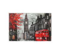 Red London Street Printed Placemats Set of 6 PCS, Heat Resistant Non-Slip Table Mats for Dining Table, Washable Kitchen Place Mats for Indoor & Outdoor