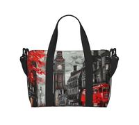 Red London Street Printed Travel Bag Duffle Bag for Men Women, Large Water Resistant Gym Bag Weekend Holdall Bag with Shoulder Strap