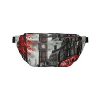 Red London Street Printed Waist Bag Adjustable Bum Bag Lightweight Travel Waist Fanny Pack Belt for Walking Cycling Hiking Travel