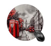 Red London Street Round Mouse Pad, Non-Slip Rubber Base Waterproof Washable, Computer Mouse Mat for Office Gaming Studying, Premium-Textured Durable Portable Circle Mousepad for Desktop PC Notebook