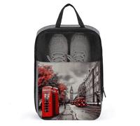 Red London Street Shoe Bag with Zipper Closure,Storage Bags with Handle And Portable,Water-Resistant Shoe Pouch Travel Essentials