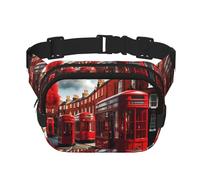 Red London Street Square Double-Layer Waist Bag Mini Adjustable Waist Belt Bag Exercise Running Travel Hiking, Black, One Size