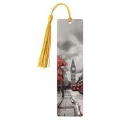 Red London Street Wooden Bookmark 5pcs for Book Lovers,DIY Wood Craft Bookmarks with Colorful Tassels Wooden Gift Tags Labels OrnamentsUnusual Gift for Men Women