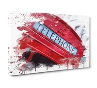 Red London Telephone Box (10) V3 Canvas Print | Gallery Wrapped 30mm Frame Wall Art | 30x20 inches | Ready to Hang | Contemporary Picture | Living Room Bedroom Lounge Office