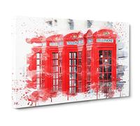 Red London Telephone Box (8) V3 Canvas Print | Gallery Wrapped 30mm Frame Wall Art | 30x20 inches | Ready to Hang | Contemporary Picture | Living Room Bedroom Lounge Office