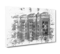 Red London Telephone Box Vol.8 V4 Modern Canvas Wall Art Print Ready to Hang, Framed Picture for Living Room Bedroom Home Office Décor, 30x20 Inch (76x50 cm)