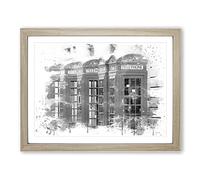Red London Telephone Box Vol.8 V4 Modern Framed Wall Art Print, Ready to Hang Picture for Living Room Bedroom Home Office Décor, Oak A3 (46 x 34 cm)