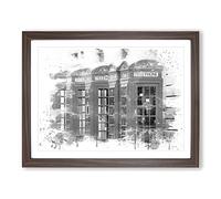 Red London Telephone Box Vol.8 V4 Modern Framed Wall Art Print, Ready to Hang Picture for Living Room Bedroom Home Office Décor, Walnut A3 (46 x 34 cm)