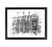 Red London Telephone Box Vol.8 V4 Modern Framed Wall Art Print, Ready to Hang Picture for Living Room Bedroom Home Office Décor, Black A4 (34 x 25 cm)