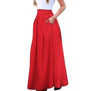 Red Long Skirt Silk | Black Pleated Skirt Size 16 Satin Midi Skirts High Waist A Line Skirt Loose Flare Skirt Light Swing Skirt Solid Color Flowy Skirt Elegant Frilly Skirt Soft Casual Skirt