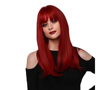 Red Long Straight Women's Wig with Bangs, Natural Synthetic Smooth Bob Party Cosplay Daily Use Anime Wig