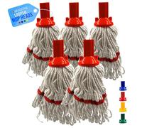 Red Looped Cotton Mop Heads Replacement with Absorbent Yarn, Self Threading Floor Mop Head, Floor Mops for Hard Floor, Tiles, Wood, Laminate - Color Coded Commercial Cleaning - Pack of 5