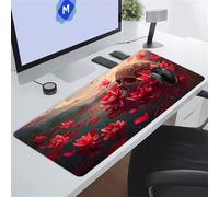Red Lotus Ghost Large Gaming Mouse Pad, XXL Extended Gamer Mouse Mat with Stitched Edges, 31.5x15.7x0.12 inch Non-Slip Rubber Base Gaming Desk Mat, Big Long Mousepad for Work, Game, Office, Home