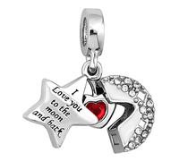 Red Love Charm Compatible with Pandora Bracelets CZ Moon Star Silver Dangle Couple Wife Daughter Granddaughter Birthday