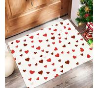 Red Love Heart Door Mats Indoor 45 X 75 Cm, Machine Washable Inside Door Mat, Modern Simplicity Soft Doormats, Super Absorbent Entrance Rug, Anti-Slip Floor Mats For Front Rear Doors (White)
