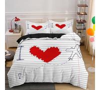 Red Love Heart Duvet Cover 230X220,Hand Drawn Graffiti Style Heart Quilt Cover for Kids Girls Teens Adults,Geometry Black Stripe Bedding Set,Cartoon Pattern King