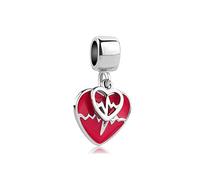 Red Love Heart EKG Dangle Charm Compatible with Pandora Charms Bracelets Heart Beat Niece Wife Family Daughter Anniversary