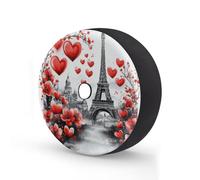 Red Love Heart Paris Eiffel Tower Spare Tire Cover with Backup Camera Hole Waterproof Wheel Tire Cover Fit for Trailer RV SUV Truck and Many Vehicle 14 Inch