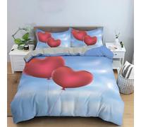 Red Love Heart Pattern Duvet Cover 230X220,Love Balloons Print Romantic Art Design Bedding Set for Valentine'S Day,Blue Soft Microfiber Quilt Cover with Pillowcases King