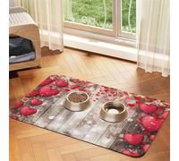 Red Love Heart Print Pet Feeding Mat For Dogs & Cats Absorbent Waterproof Dog Food Mat Non-Slip Pet Bowl Placemat Quick Dry Floor Protector Leather Tablecloth
