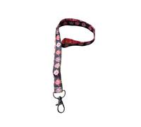 Red love Heart Print Ribbon Lanyard - 2cm Grosgrain Neck Strap with Lobster Clasp - Blue Seaside Beach Hut Badge Holder or Keychain - Individual or Bundle Pack (Black Jacquard Birds)