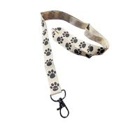 Red love Heart Print Ribbon Lanyard - 2cm Grosgrain Neck Strap with Lobster Clasp - Musical Notes and Cat Paws Dog Paws Badge Holder or Keychain - Individual or Bundle Pack (Black Paw Prints)