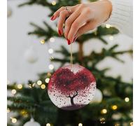Red Love Heart Tree Ceramic Christmas Ornaments - 2.8 Inch Round Double-Sided Xmas Tree Decorations with Gold Ribbon for Home Holiday Decor, Gift for Family & Friends