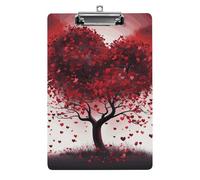 Red Love Heart Tree Clipboard, A4 Acrylic Clipboard with Hanging Hole, Ultra-Light Clip Board - Holds 100 Sheets, Shatterproof Document Holder for Office, 12.5" X 8.5"