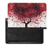 Red Love Heart Tree Passport Holder with 3 Card Slots, Portable PU Leather Travel Wallet, Slim Protective Cover for Passport, ID, Credit Cards