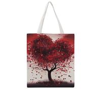 Red Love Heart Tree Tote Bag, Aesthetic Canvas Tote Bag Reusable Grocery Shopping Bag for Women Men