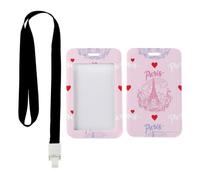 Red Love Hearts and Paris Card Holder with Black Lanyard, Access Card Holder, Vertical ID Cards Protector for Nurse, Vertical Name Badges Protector for Women, Nurse Essentials Work Teacher Stuff