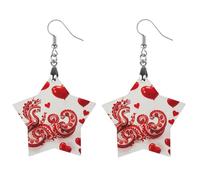 Red Love Little Dragon Wooden Earrings for Women, Vintage Elegant Wood Jewelry, Lightweight Earrings for Wedding, Party, Everyday Jewelry Gift, Star, Wood, wood