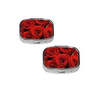 Red Love Roses Pill Box 2 Compartment Medicine Pill Case,Travel Pill Organizer, Small Metal Pill Case Portable Pill Box, Perfects Gift for Anyone in Need
