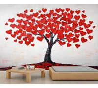 Red Love Tree Wall Murals, Romantic Red Love Mural, Tree Large Wallpaper for Living Room, Valentine's Day Wall Mural - 400x280cm (Not Peel n' Stick)