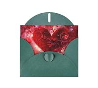 Red Love's Heart Prints Pearl Paper Horizontal Festival Greeting Card for Birthday Cards and All Occasions, Dark Green
