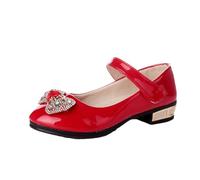 Red Low Heel Princess Style Girls School Shoes Patent Leather Slip-On Walking Shoes - Kids Footwear with Hook-and-Loop Strap for Parties/Weddings/Dance UK Size 9