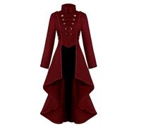 Red,M,Medieval Steampunk Jacket for Women, Vintage Irregular Hem Renaissance Tailcoat Trench Overcoat, Halloween Cosplay Tuxedo Long Uniform